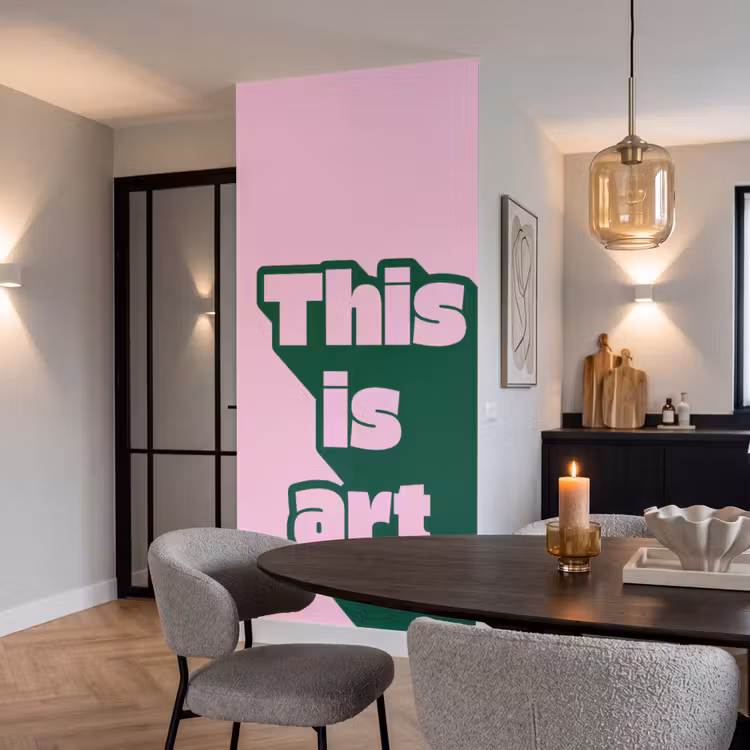 Groen - Tekst - This is art - Roze Behang Vlies klein -sfeer3