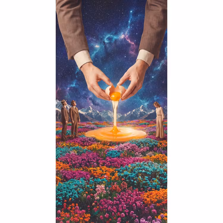Behang - Handen - Ei - Surrealisme - Handen - Ei - Surrealisme Behang Vlies klein
