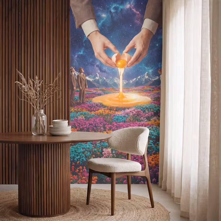 Behang - Handen - Ei - Surrealisme - Handen - Ei - Surrealisme Behang Vlies klein