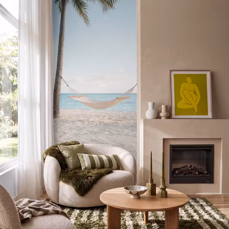 Hangmat - Strand - Wit Behang Vlies klein -sfeer2