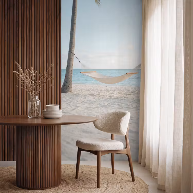 Hangmat - Strand - Wit Behang Vlies klein -sfeer1