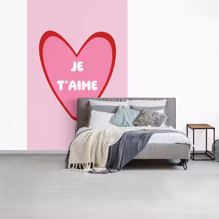 Hart - Frans - Valentijn - Roze fotobehang vinyl groot -slaapkamer