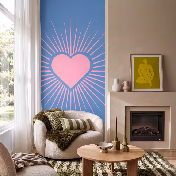 Hart - Stralen - Liefde - Modern - Roze Behang Vlies klein -sfeer2