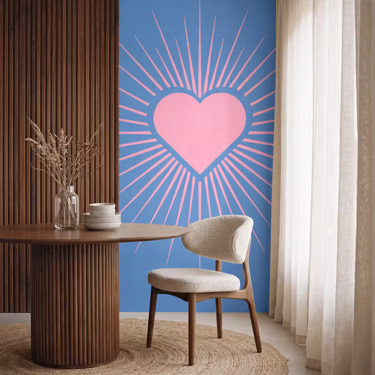 Hart - Stralen - Liefde - Modern - Roze Behang Vlies klein -sfeer1