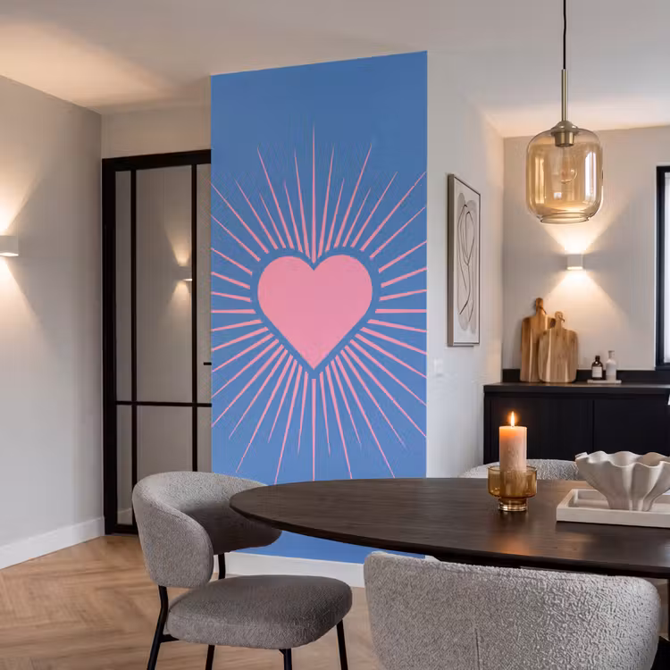 Hart - Stralen - Liefde - Modern - Roze Behang Vlies klein -sfeer3