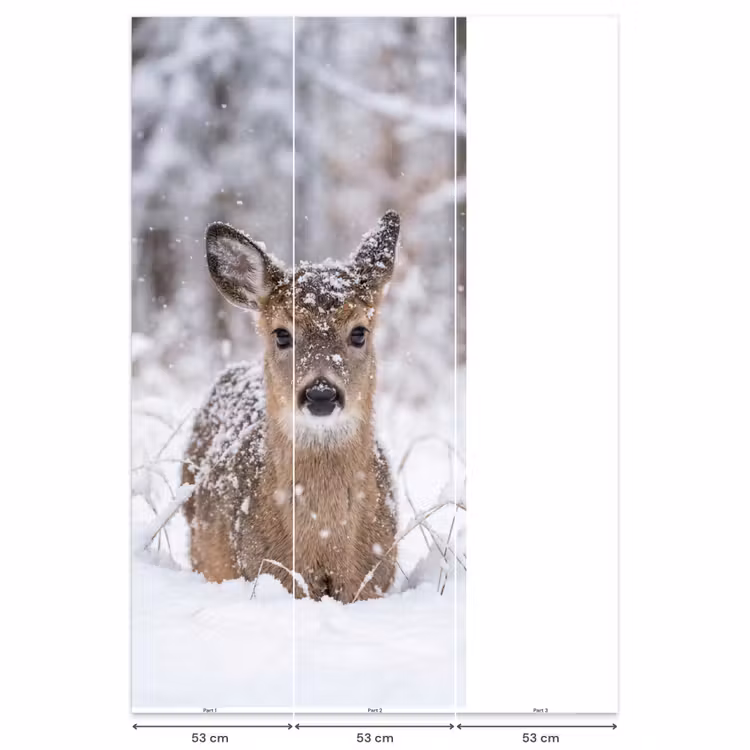 Hert - Sneeuw - Bos - Dieren - Vertederend Behang Vlies klein -USP_banen