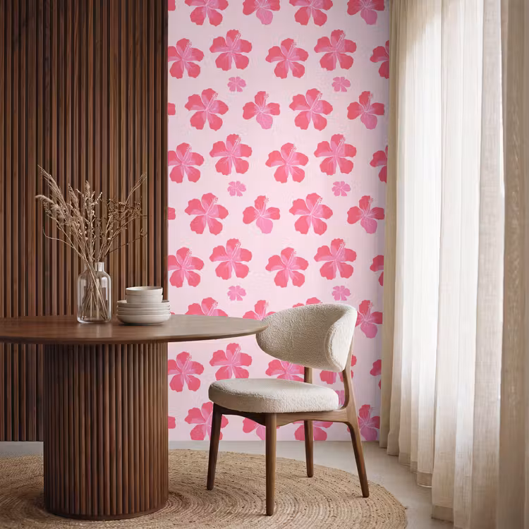 Hibiscus - Bloemen - Roze Behang Vlies klein 1076 -sfeer1