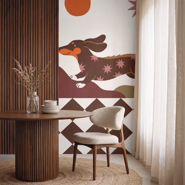 Hond - Abstract - Dieren - Modern - Bruin Behang Vlies klein -sfeer1