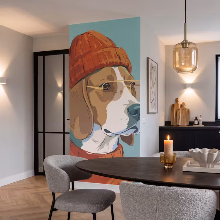 Hond - Beanie - Zonnebril - Dieren - Modern Behang Vlies klein -sfeer3