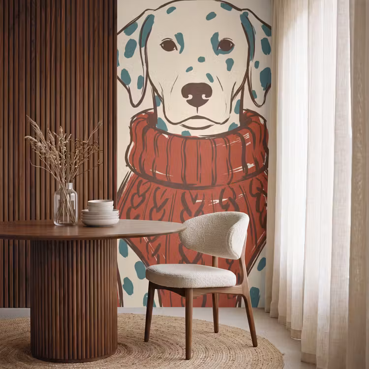 Hond - Trui - Winter - Dieren - Rood Behang Vlies klein -sfeer1