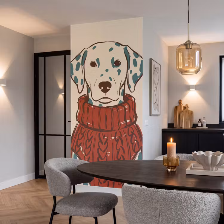 Hond - Trui - Winter - Dieren - Rood Behang Vlies klein -sfeer3