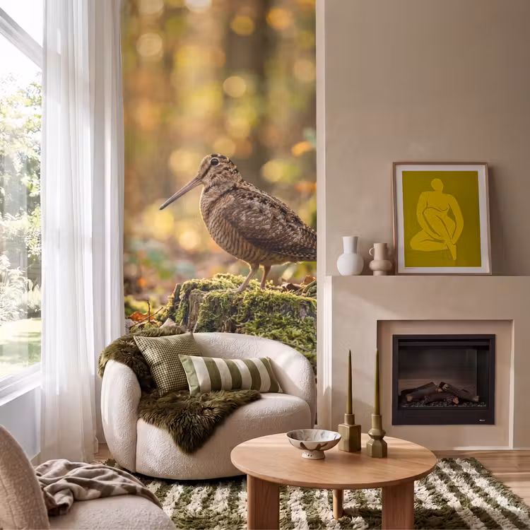 Houtsnip - Bos - Bladeren - Herfst - Gecamoufleerd Behang Vlies klein -sfeer2