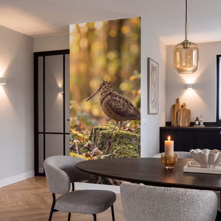 Houtsnip - Bos - Bladeren - Herfst - Gecamoufleerd Behang Vlies klein -sfeer3