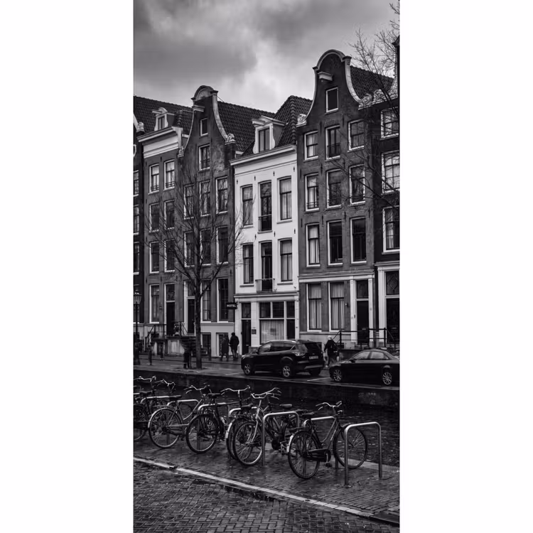 Huis - Gracht - Amsterdam - Architectuur - Zwart-wit Behang Vlies klein -3d_website