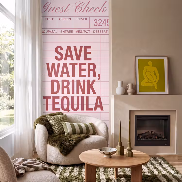 Humor - Drank - Tekst - Roze Behang Vlies klein -sfeer2