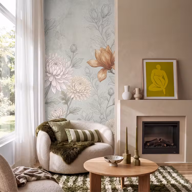 Illustratie - Bloemen - Groen Behang Vlies klein -sfeer2
