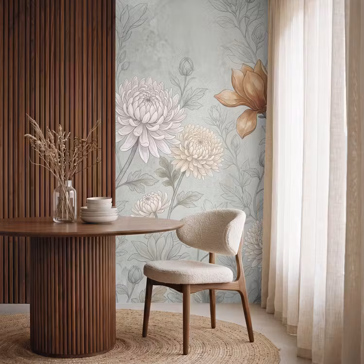 Illustratie - Bloemen - Groen Behang Vlies klein -sfeer1