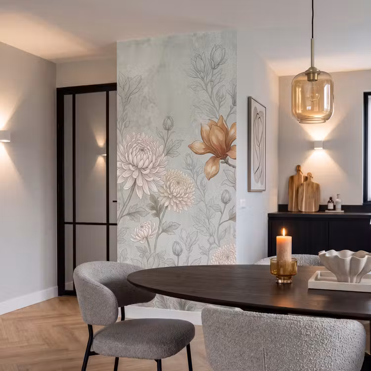 Illustratie - Bloemen - Groen Behang Vlies klein -sfeer3