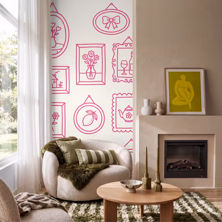 Illustratie - Collectie - Kunst - Minimalistisch - Roze Behang Vlies klein -sfeer2