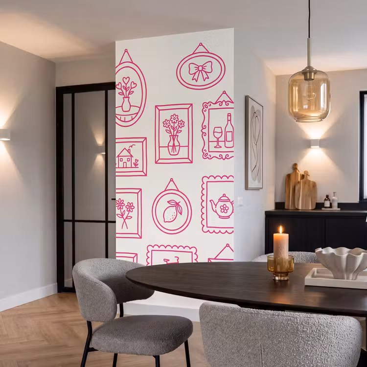 Illustratie - Collectie - Kunst - Minimalistisch - Roze Behang Vlies klein -sfeer3