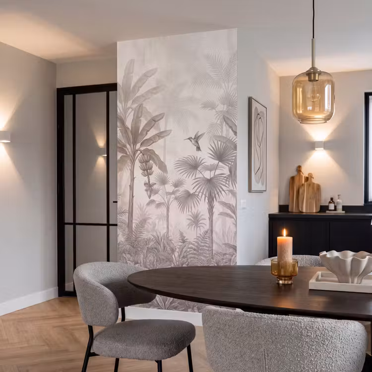 Jungle - Banenboom - Kolibrie - Beige Behang Vlies klein -sfeer3