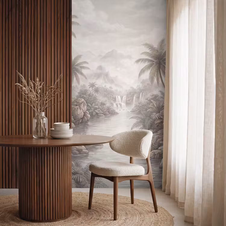 Jungle - Watervallen - Tropisch - Illustratie Behang Vlies klein -sfeer1