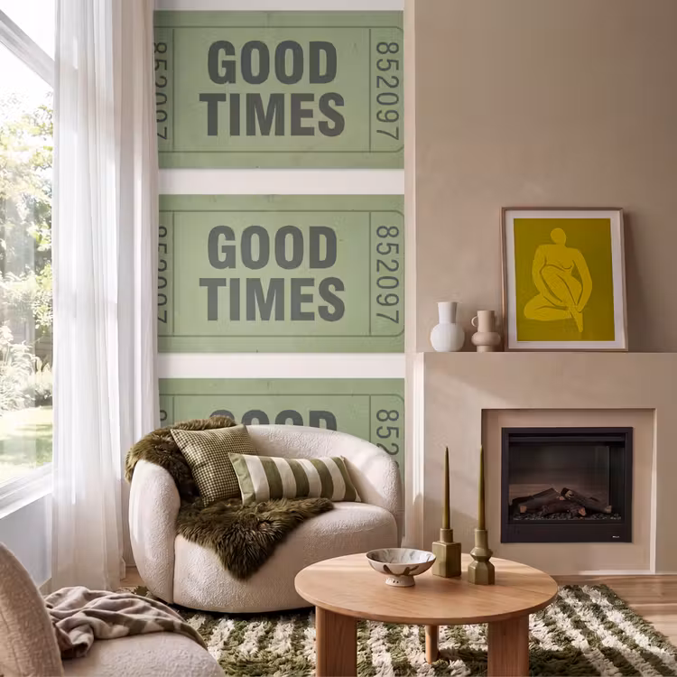 Kaartje - Vintage - Groen - Evenement - Collectie Behang Vlies klein -sfeer2