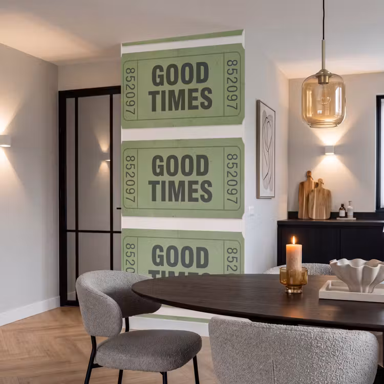 Kaartje - Vintage - Groen - Evenement - Collectie Behang Vlies klein -sfeer3