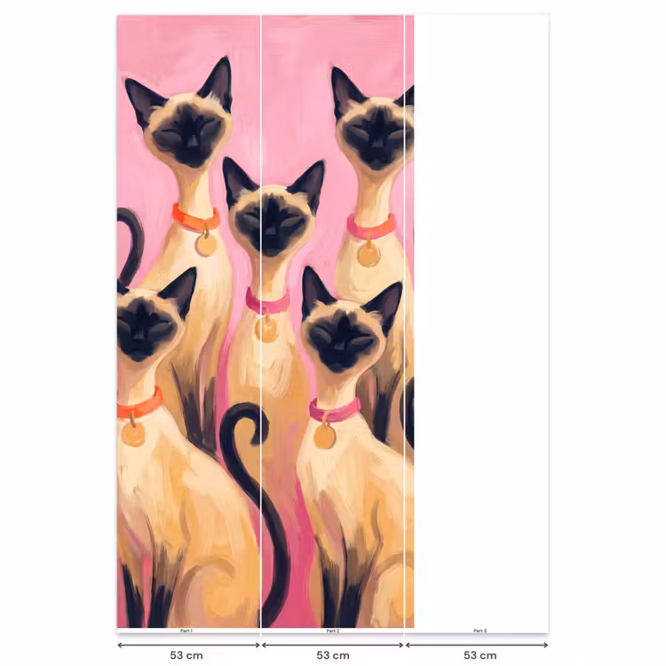 Kat - Groep - Dieren - Modern - Roze Behang Vlies klein -USP_banen