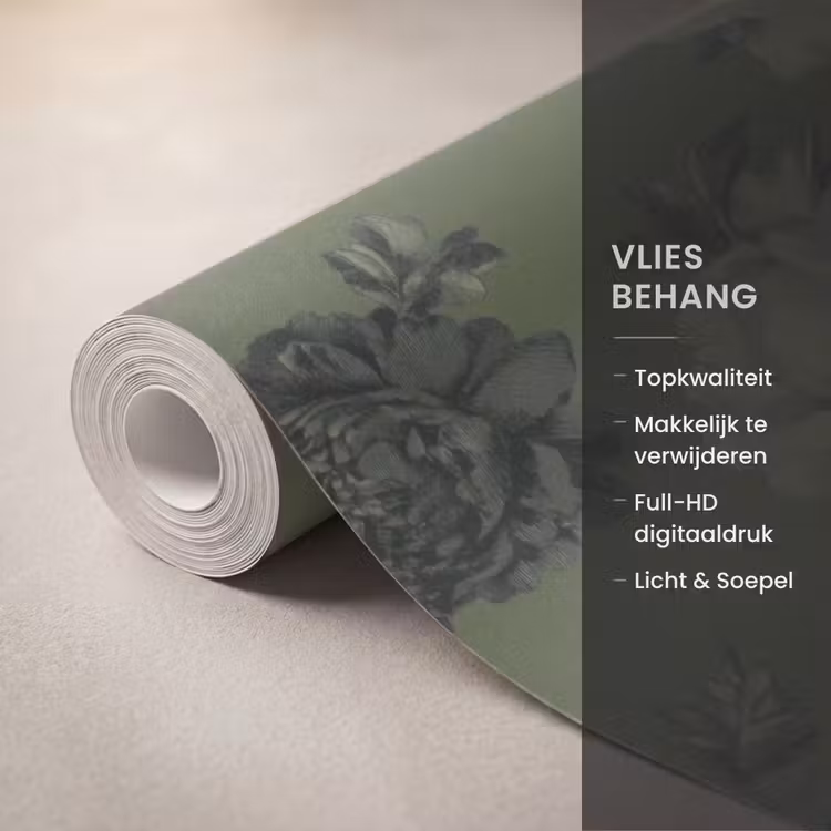 Klassiek - botanisch - olijfgroen - bloemen Behang Vlies klein 1076 -USP_closeupNL