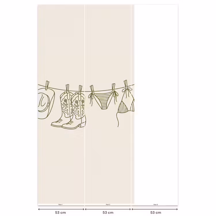Kleding - Waslijn - Zomer - Lijntekening - Groen Behang Vlies klein -USP_banen