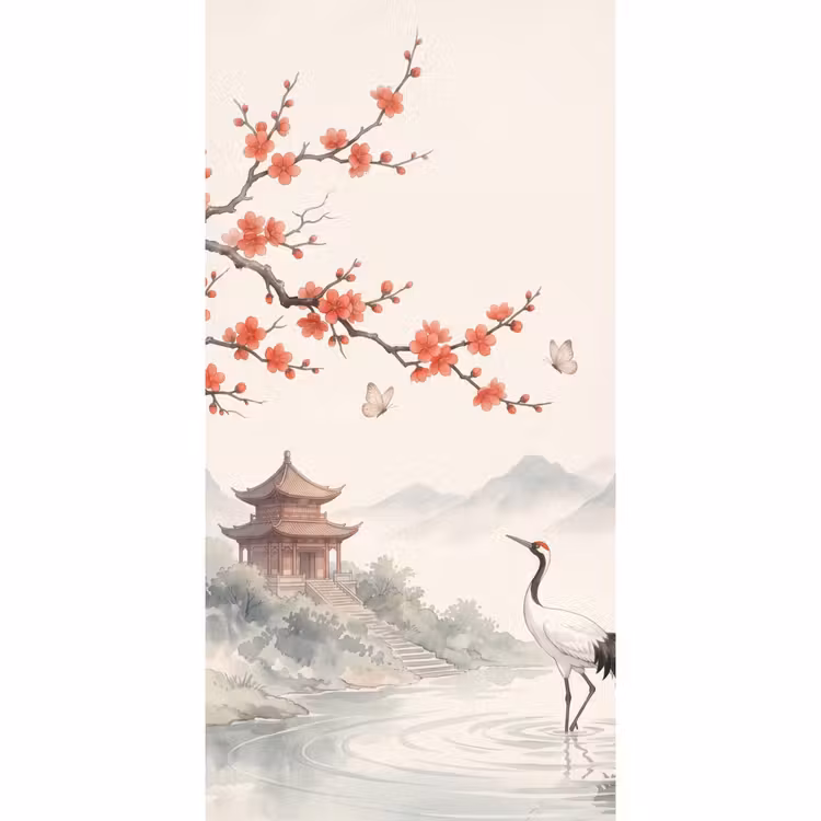 Kraanvogel - Azië - Klassiek Behang Vlies klein -3d_website