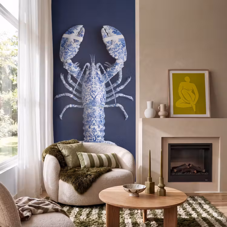 Kreeft - Porselein - Delfts - Blauw Behang Vlies klein -sfeer2