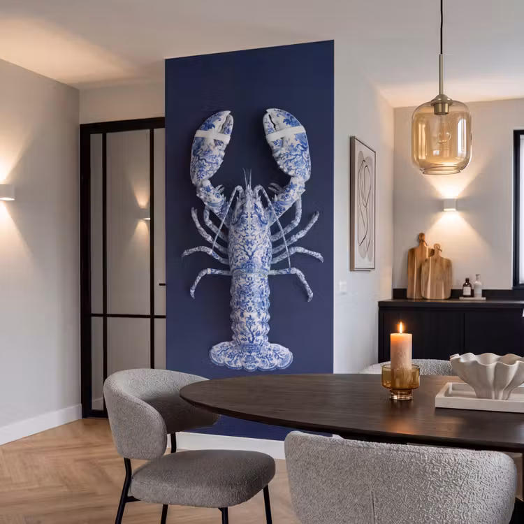 Kreeft - Porselein - Delfts - Blauw Behang Vlies klein -sfeer3