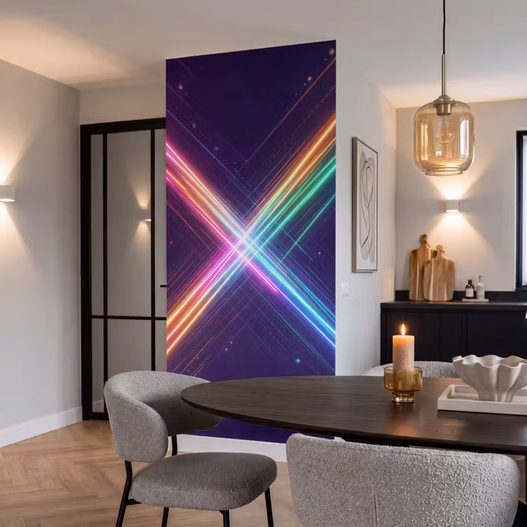 Kruisen - Lasterstralen - Neon Behang Vlies klein -sfeer3