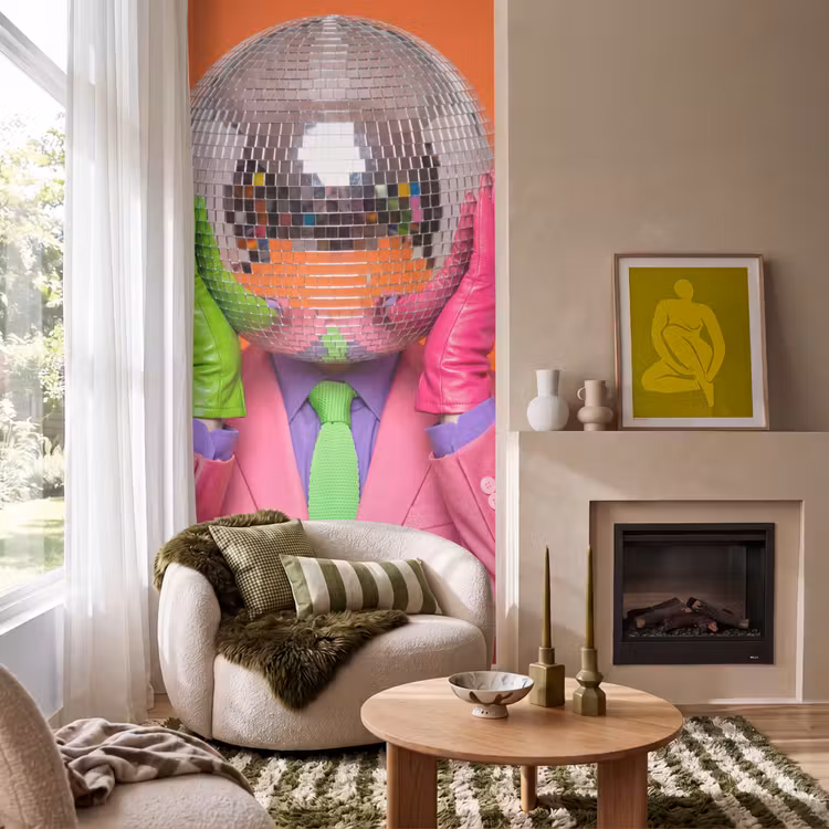Kunst - Disco bal - Kleurrijk - Modern - Studio Behang Vlies klein -sfeer2
