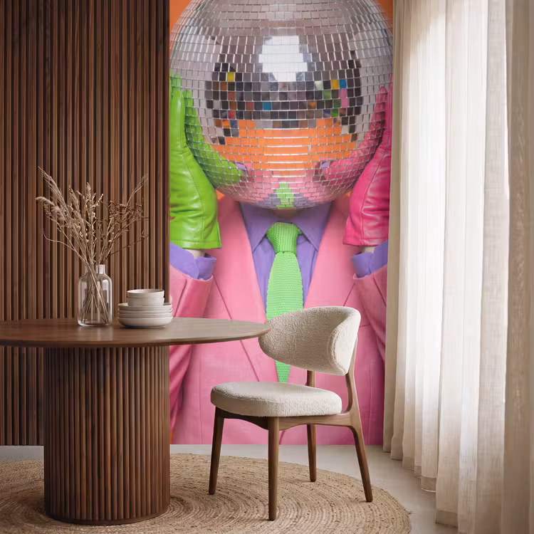 Kunst - Disco bal - Kleurrijk - Modern - Studio Behang Vlies klein -sfeer1