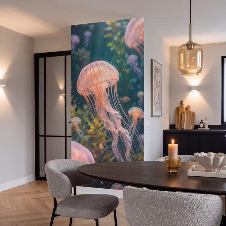 Kwal - Roze - Onderwater - Zeeleven - Dieren Behang Vlies klein -sfeer3