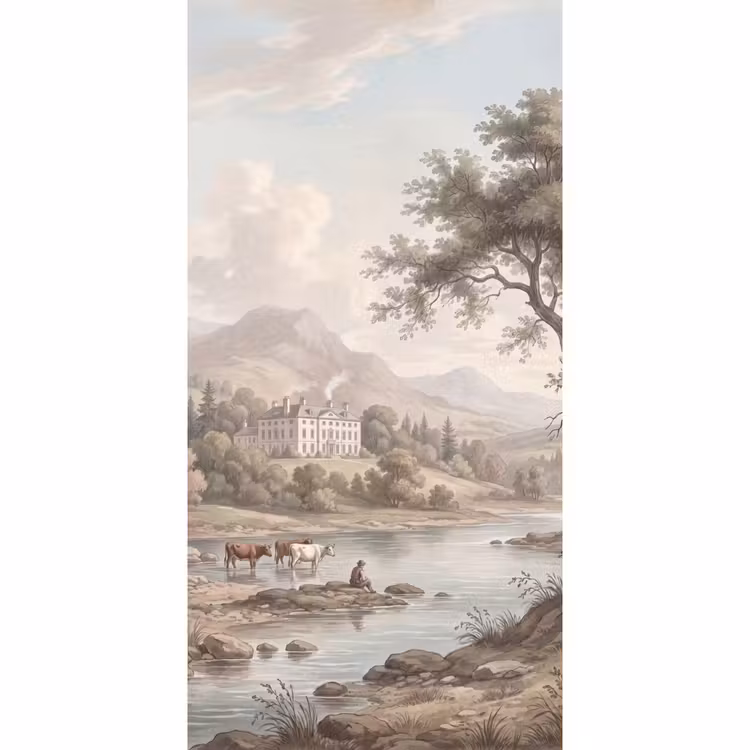 Landhuis - Rivier - Vee Behang Vlies klein -3d_website