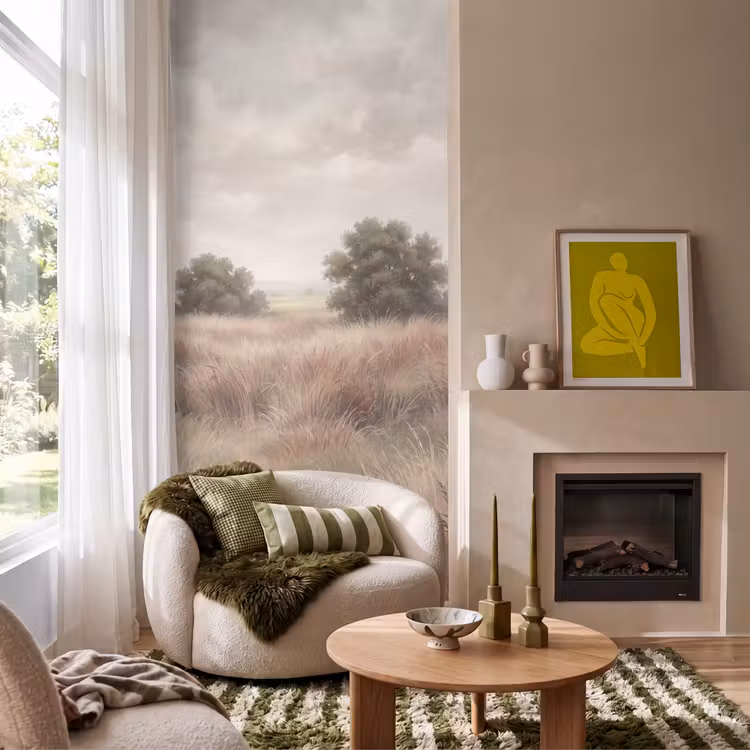 Landschap - Minimalistisch - Beige Behang Vlies klein -sfeer2