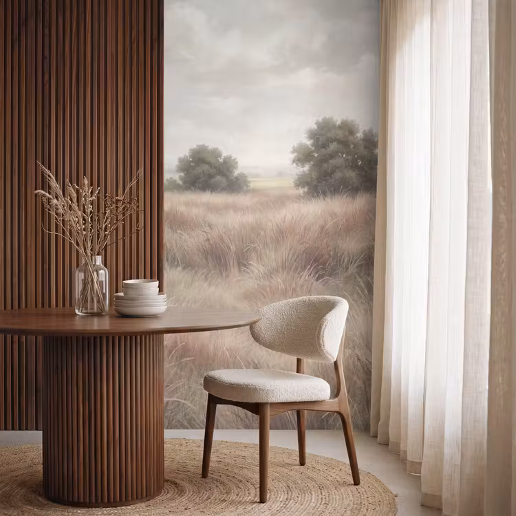 Landschap - Minimalistisch - Beige Behang Vlies klein -sfeer1