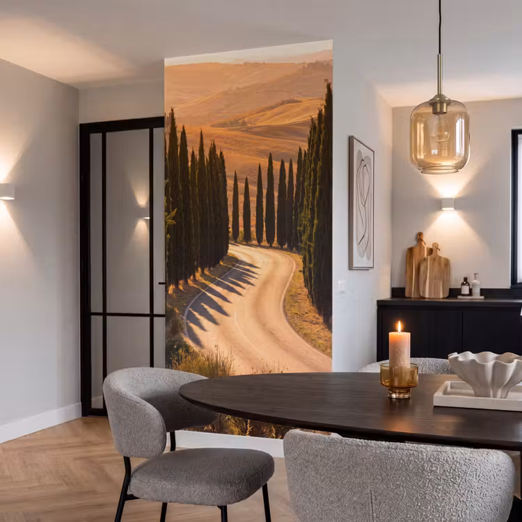 Landschap - Weg - Bomen - Natuur - Goud Behang Vlies klein -sfeer3