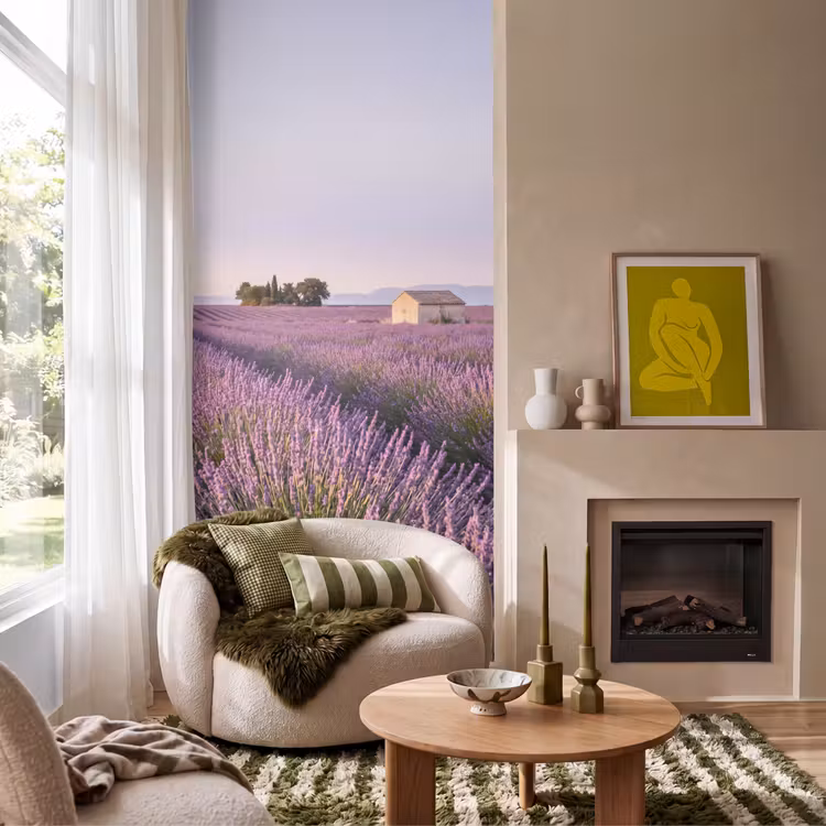 Lavendel - Landschap - Sereen - Paars Behang Vlies klein -sfeer2