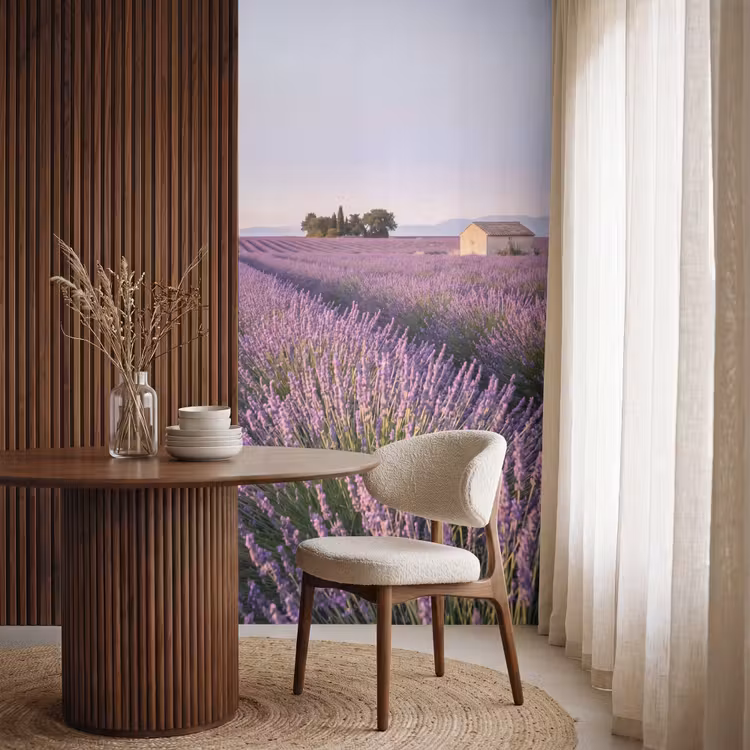 Lavendel - Landschap - Sereen - Paars Behang Vlies klein -sfeer1