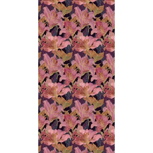 Lelies - Patroon - Roze - Goud Behang Vlies klein 1076 -3d_website