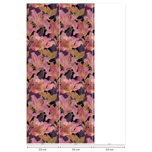 Lelies - Patroon - Roze - Goud Behang Vlies klein 1076 -USP_banen