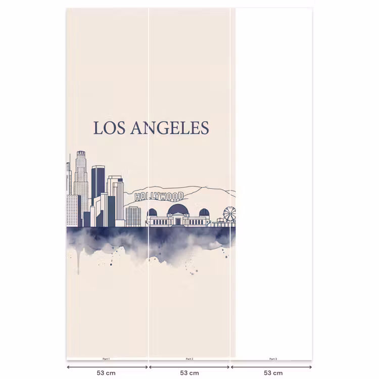 Los Angeles - Skyline - Architectuur - Aquarel - Blauw Behang Vlies klein -USP_banen
