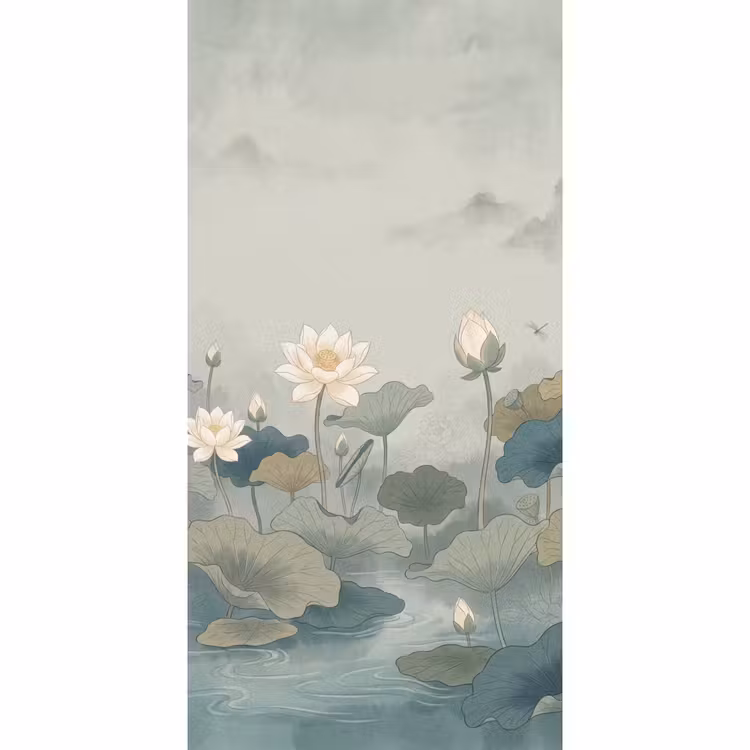 Lotus - Bloemen - Groen Behang Vlies klein -3d_website
