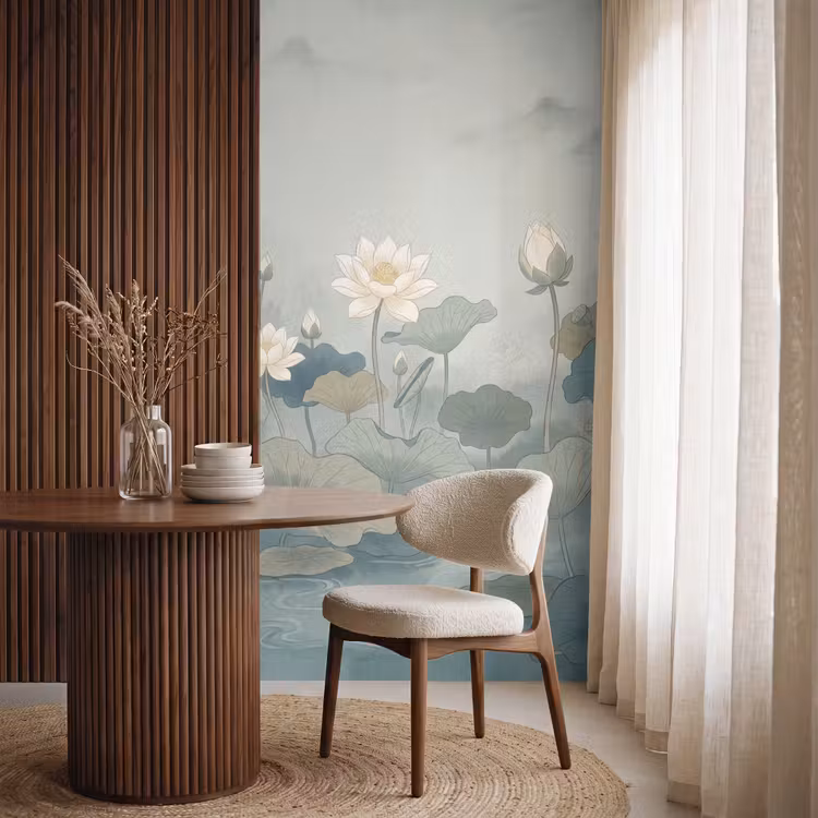 Lotus - Bloemen - Groen Behang Vlies klein -sfeer1