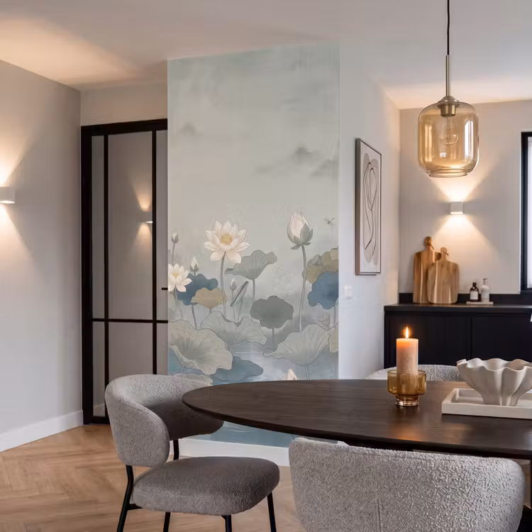 Lotus - Bloemen - Groen Behang Vlies klein -sfeer3